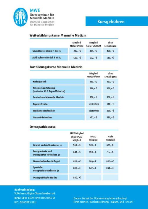 Kursgebühren MWE