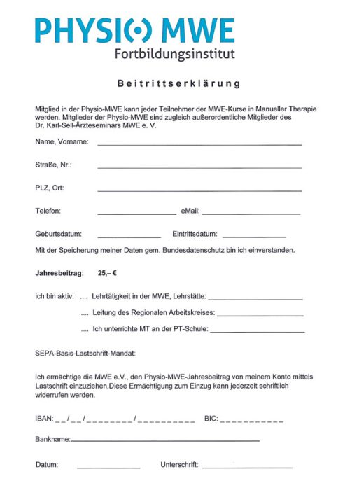 Mitgliedsantrag für Physiotherapeuten